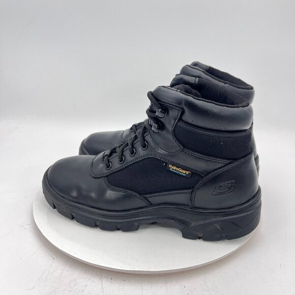 Sketchers RelaxedFit Men Size 8.5 Black Leather Waterproof Slip Resistant Boot - Picture 7 of 13